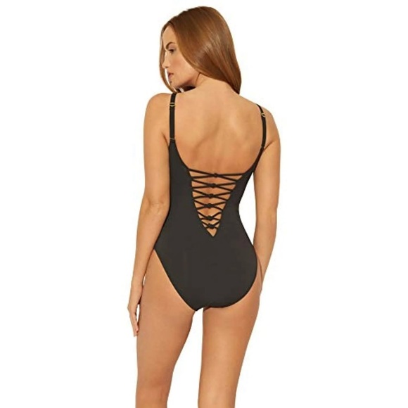 AQUA GREEN Lace Up One Piece Swimsuit in Black - Picture 4 of 13